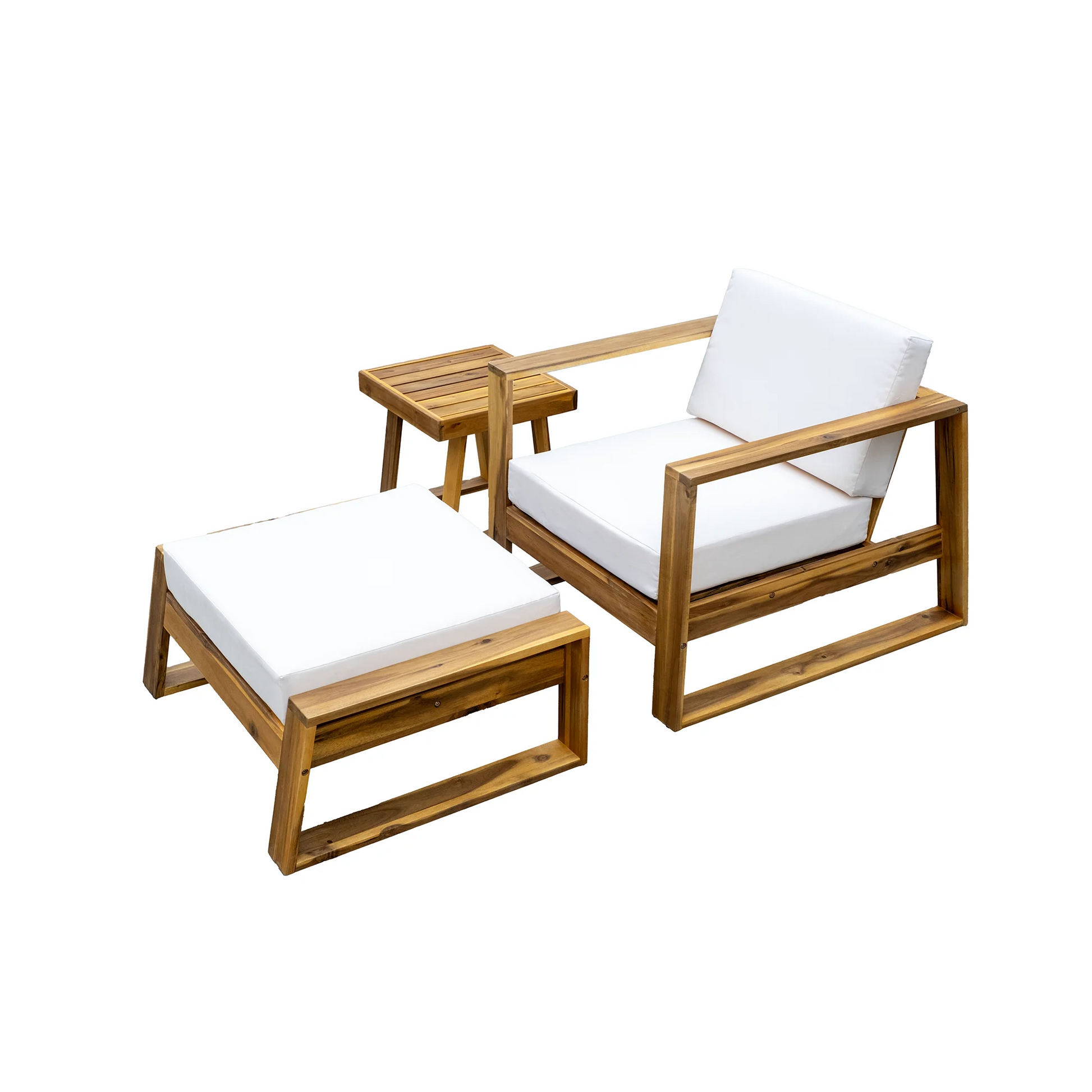 Harper & Bright Designs Wood Outdoor Lounge Chair & Ottoman Set, Modern Patio Seating Chaise with Solid Wood Frame & Water-Resistant for Backyard Poolside Garden, Natural+Beige