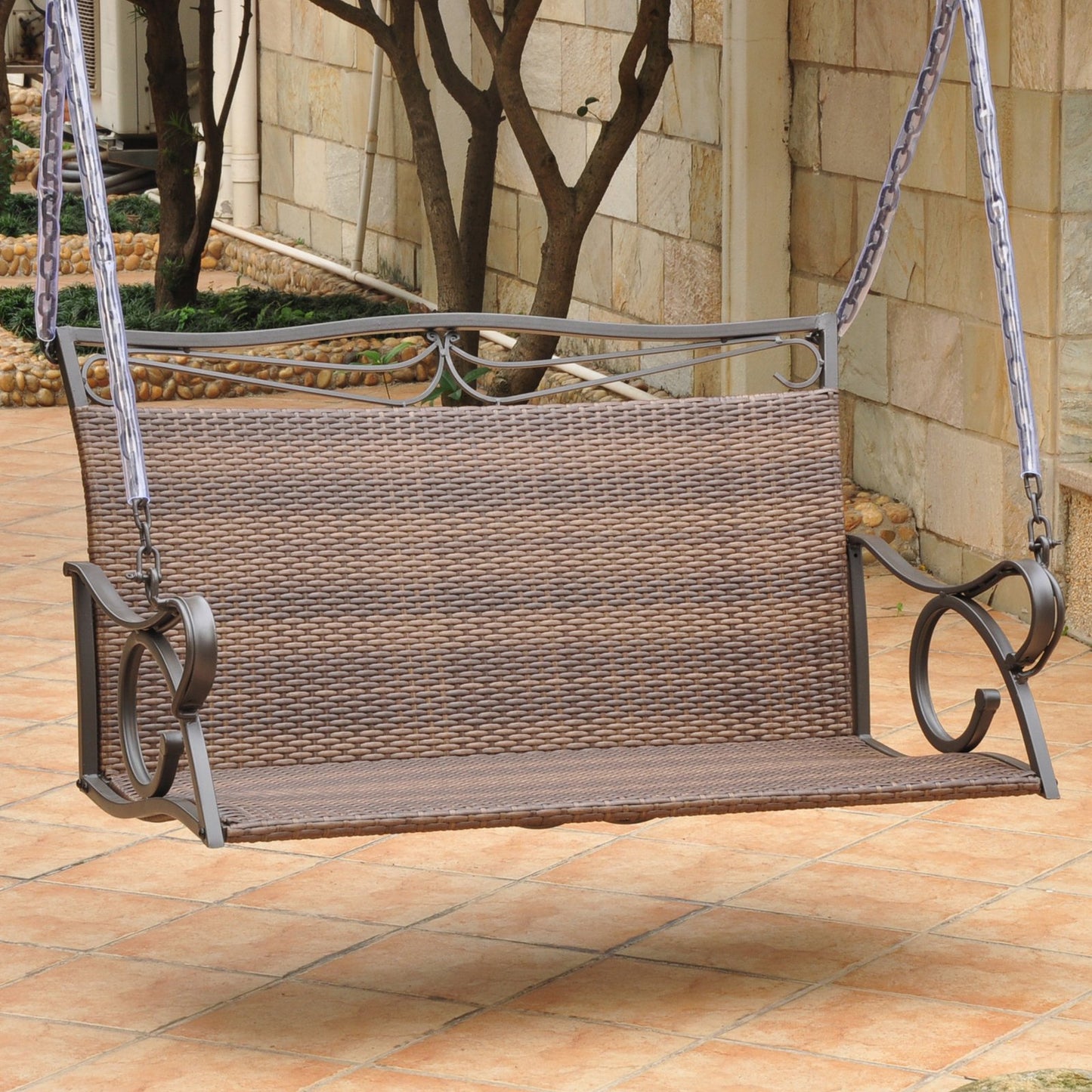 International Caravan Valencia Patio Loveseat Swing in Antique Brown