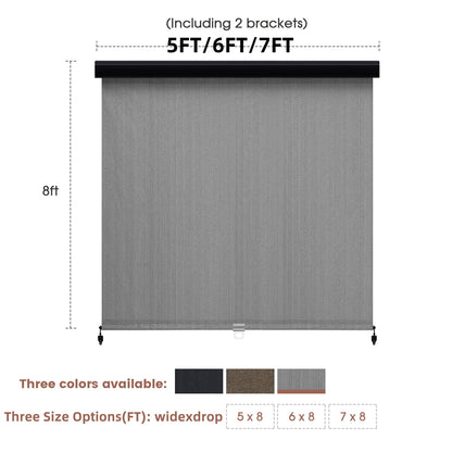 Vicllax Outdoor Patio Blinds Sun Shades Spring Roller Shade with Valance for Patio, Gray, 7'Wx8'H