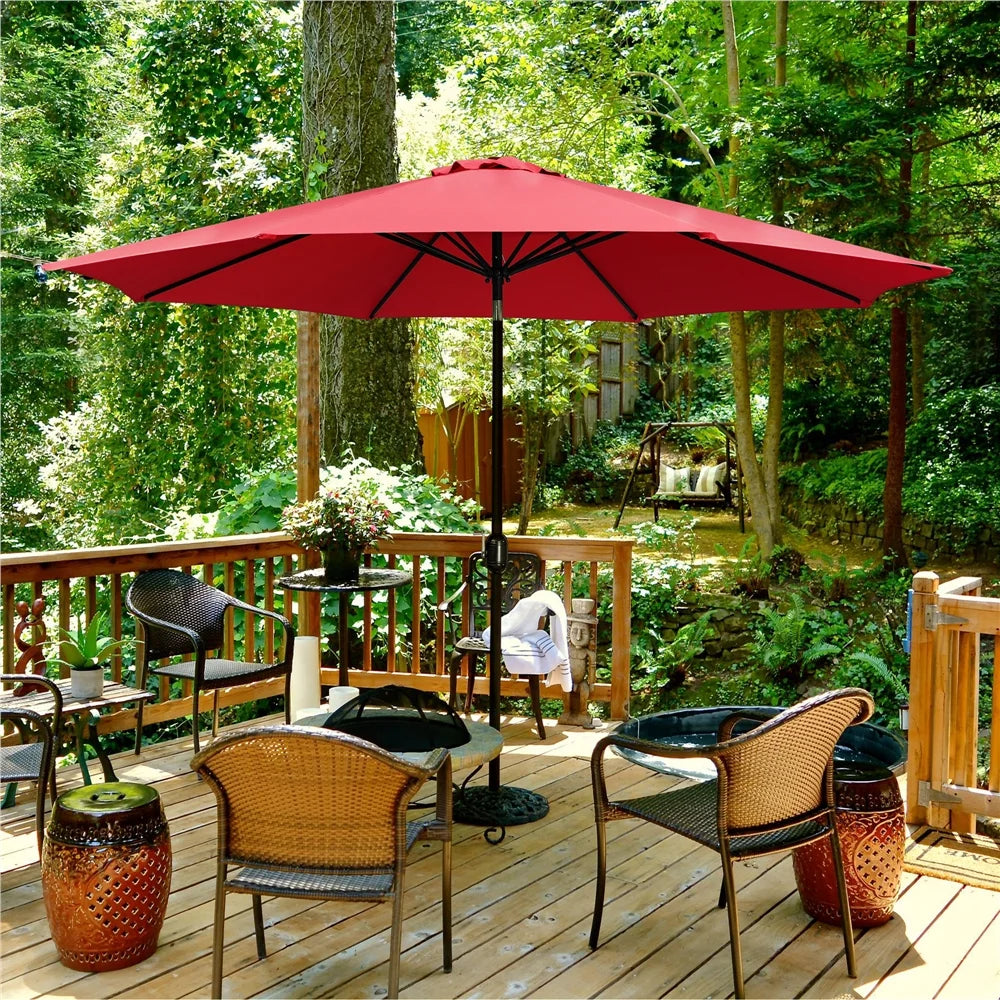 Yaheetech 11FT Patio Umbrella 8 Ribs Market Umbrella + 30lbs 18'' Round Patio Base Stand for Outdoor, Red