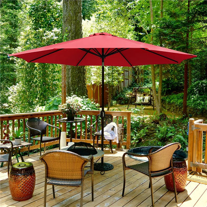 Yaheetech 11FT Patio Umbrella 8 Ribs Market Umbrella + 30lbs 18'' Round Patio Base Stand for Outdoor, Red