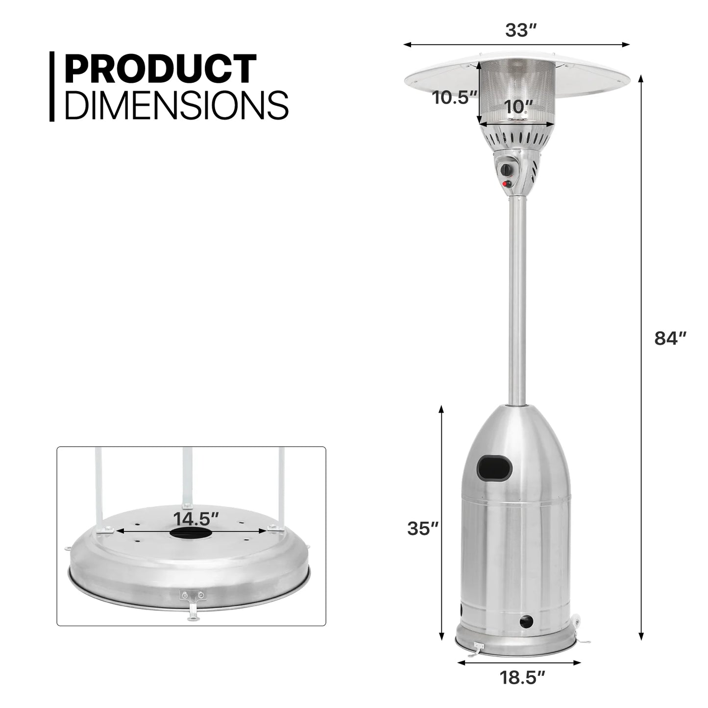 MoNiBloom 41,000 BTU Propane Patio Heater Outdoor Freestanding Heater with Rolling Wheels for Commercial & Residential Use, Silver