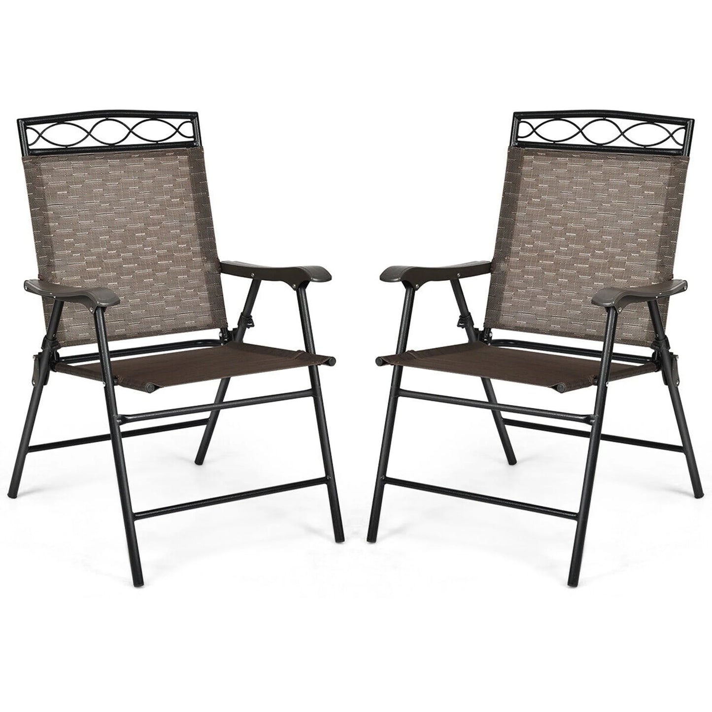Gymax 2PCS Folding Chairs Patio Garden Outdoor w/Steel Frame Armrest Footrest