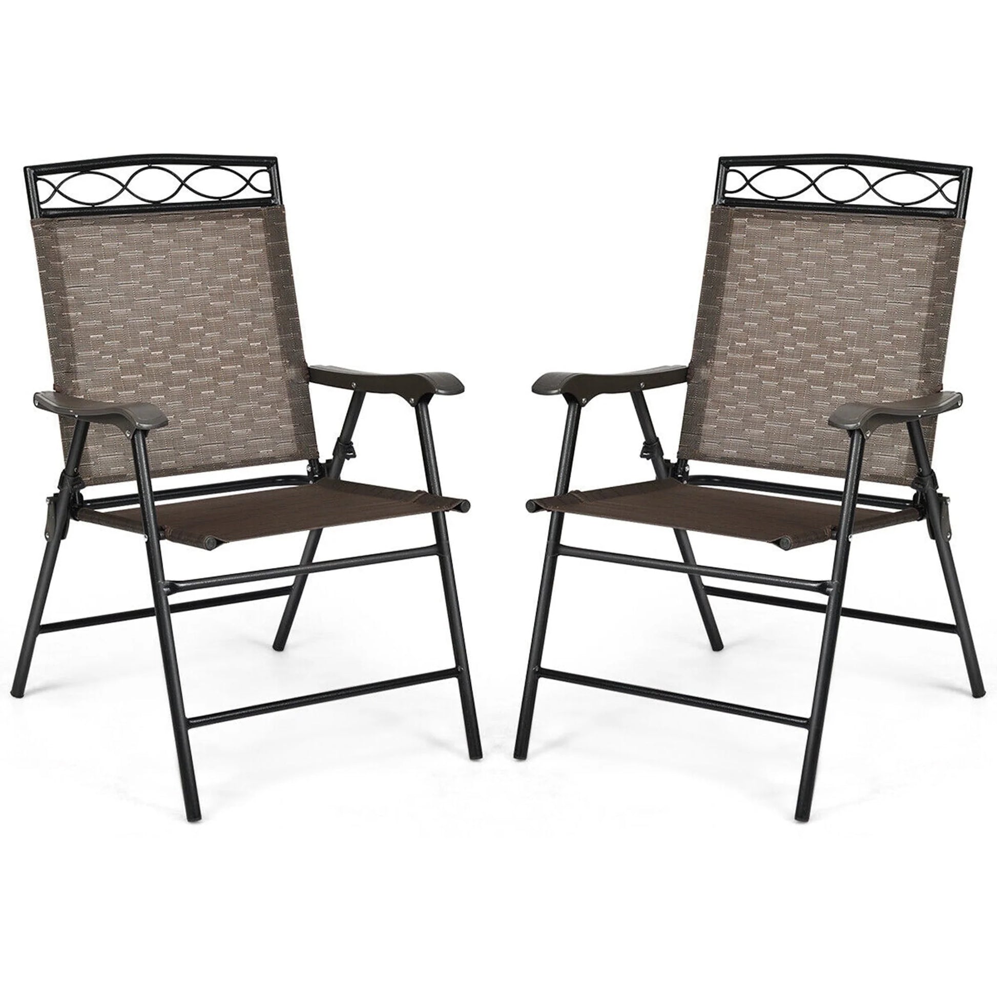 Gymax 2PCS Folding Chairs Patio Garden Outdoor w/Steel Frame Armrest Footrest