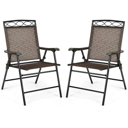 Gymax 2PCS Folding Chairs Patio Garden Outdoor w/Steel Frame Armrest Footrest