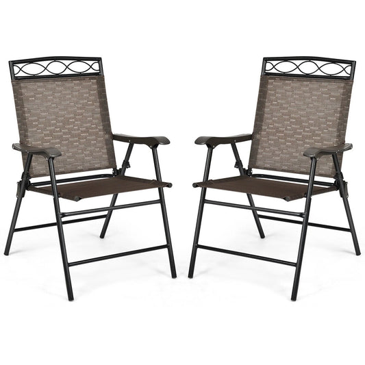 Gymax 2PCS Folding Chairs Patio Garden Outdoor w/Steel Frame Armrest Footrest