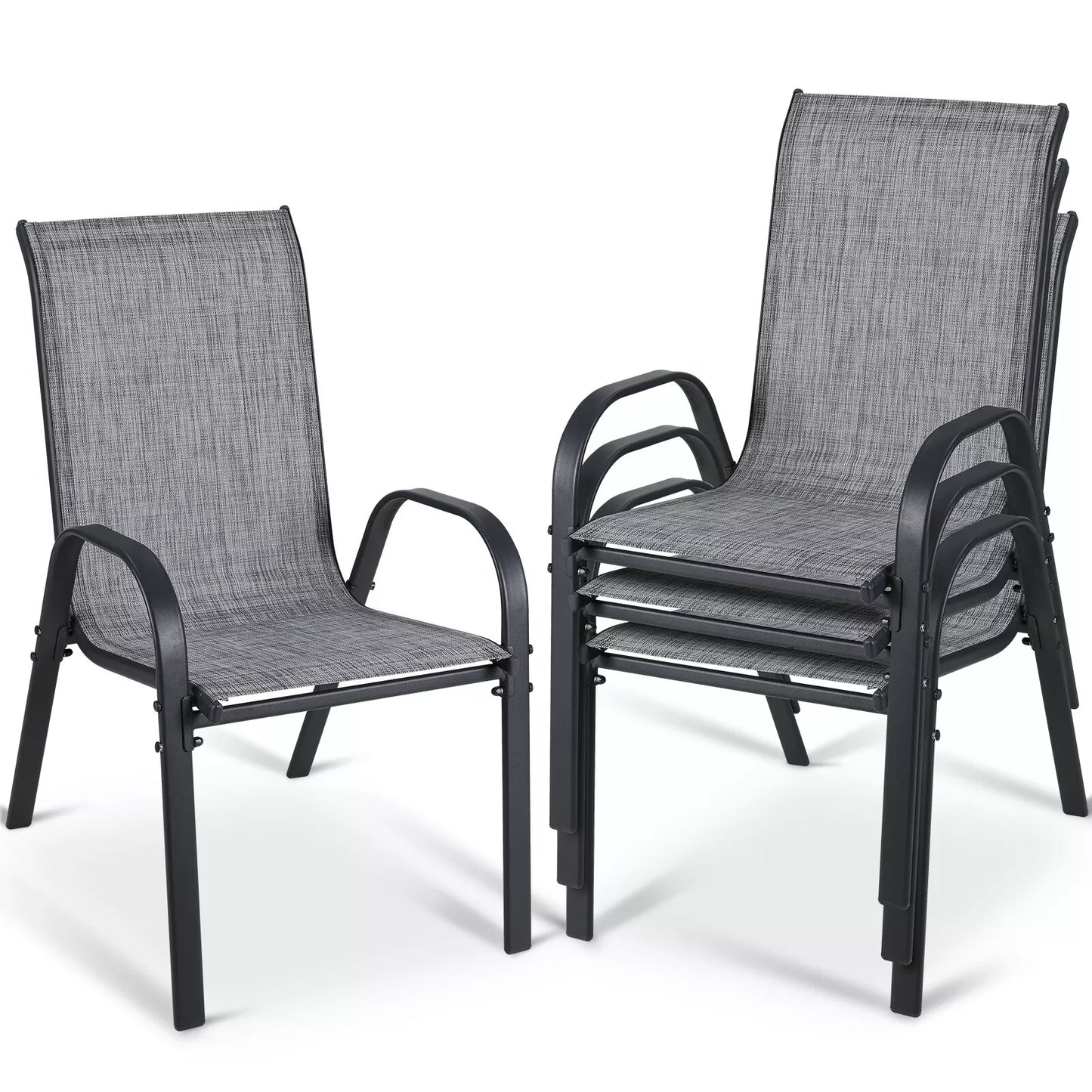 Arlopu 8Pcs Patio Dining Chairs Outdoor Stackable Armrest Chairs for Lawn Garden Backyard