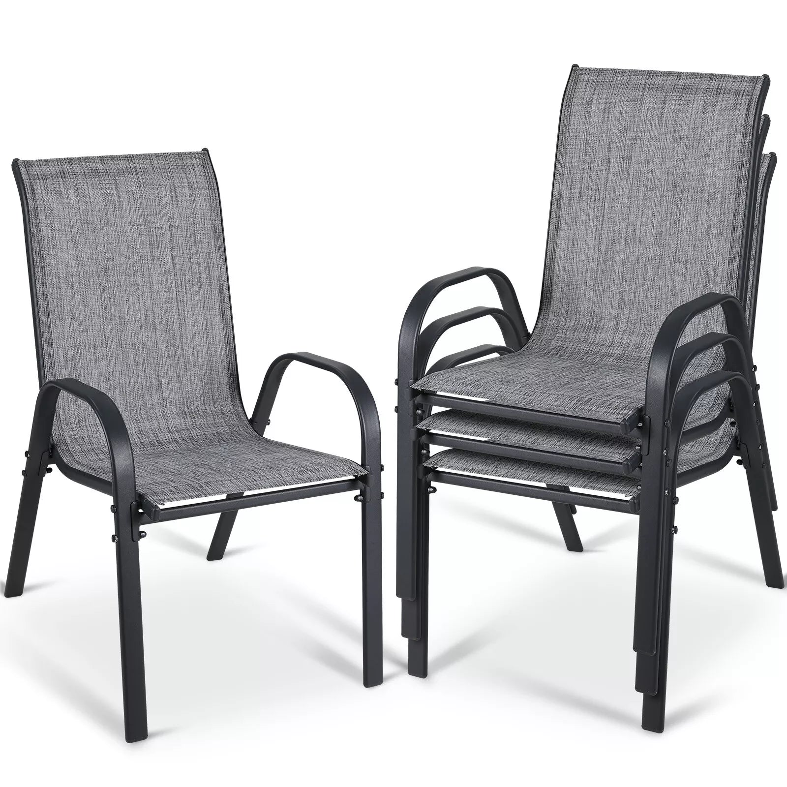 Arlopu 8Pcs Patio Dining Chairs Outdoor Stackable Armrest Chairs for Lawn Garden Backyard