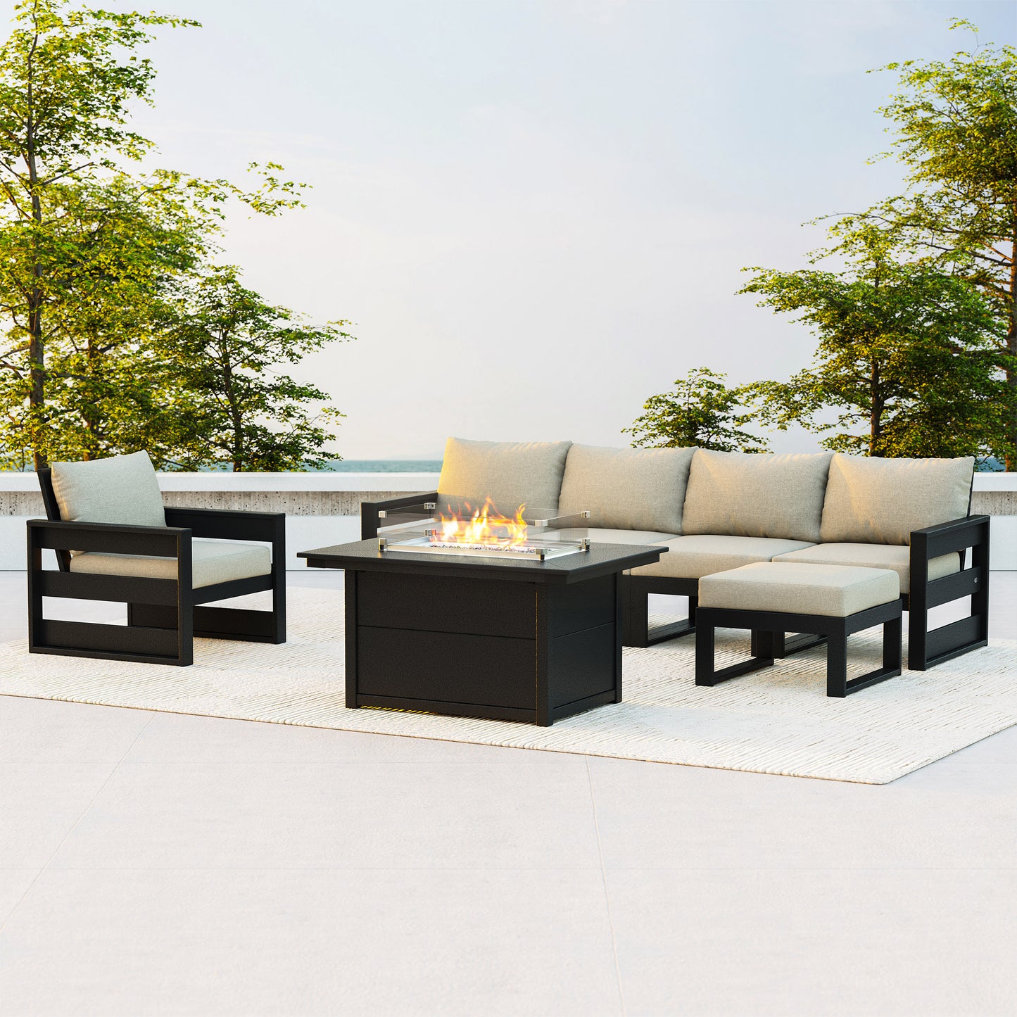 POLYWOOD Westport 7-piece Fire Modular Outdoor Patio Seating Set
