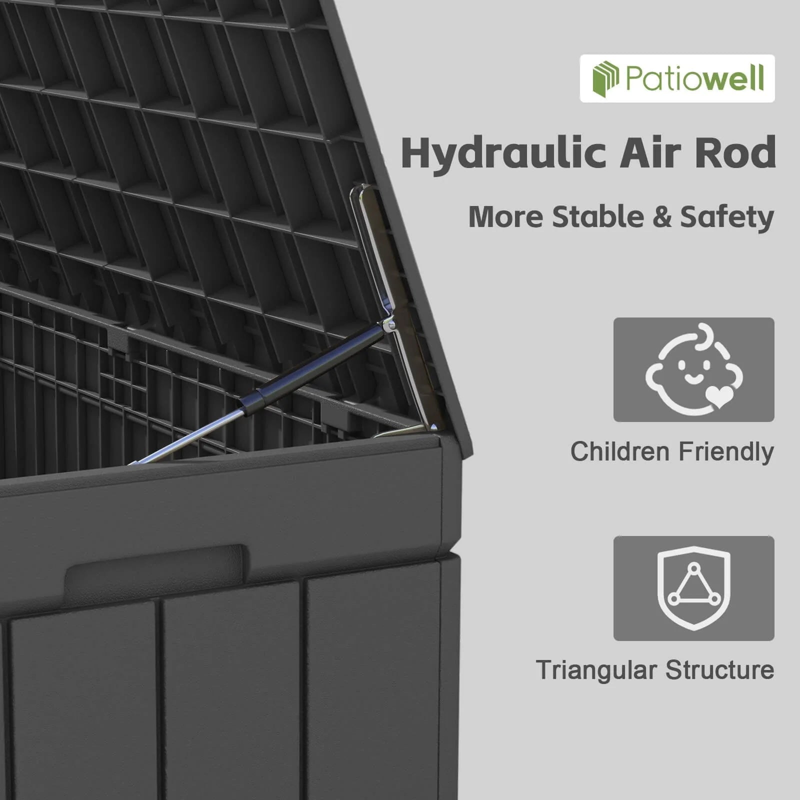Patiowell 82 Gallon Deck Box Outdoor Storage Resin Wood Look Storage Box with Lockable lid for Patio Furniture, Black