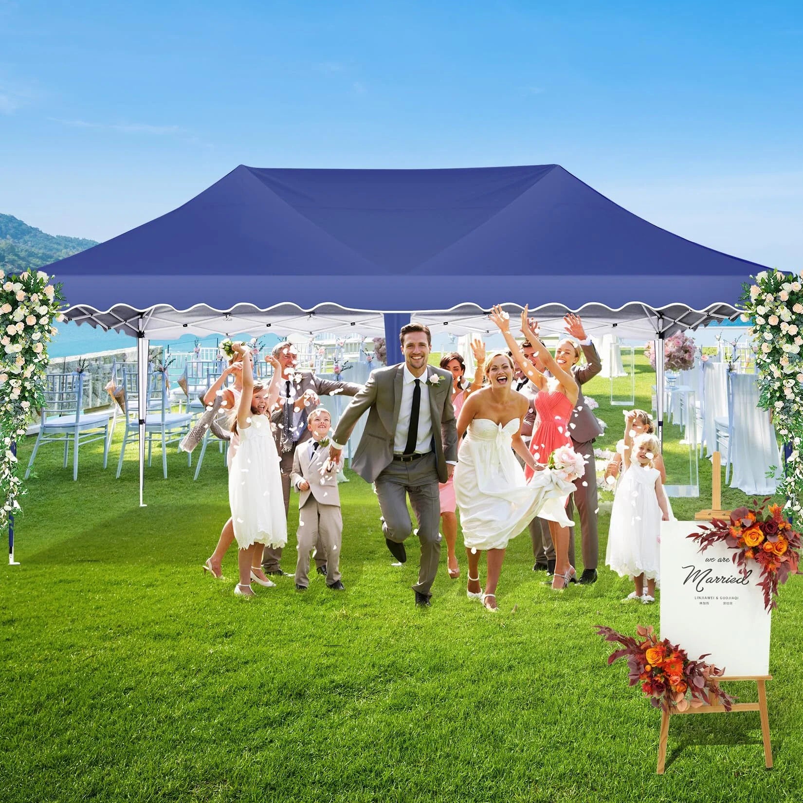 HOTEEL 10x20 Pop Up Canopy Tents for Parties, Outdoor Tent with Wheeled Bag & 4 Sandbags, Easy Setup Shelter Gazebo for Wedding, Patio Events, Commercial, Party -Waterproof and UV50+, Dark Blue