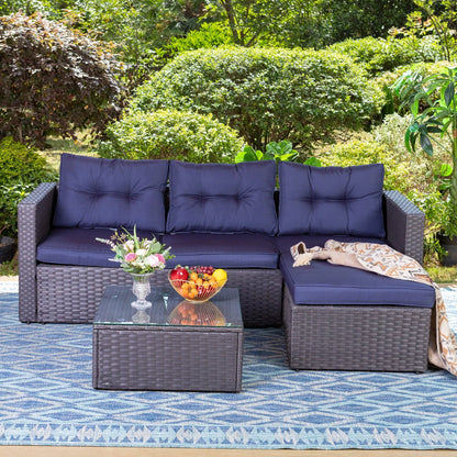 Sophia & William 3Pcs Outdoor Patio Wicker Rattan Sectional Sofa Set - Blue