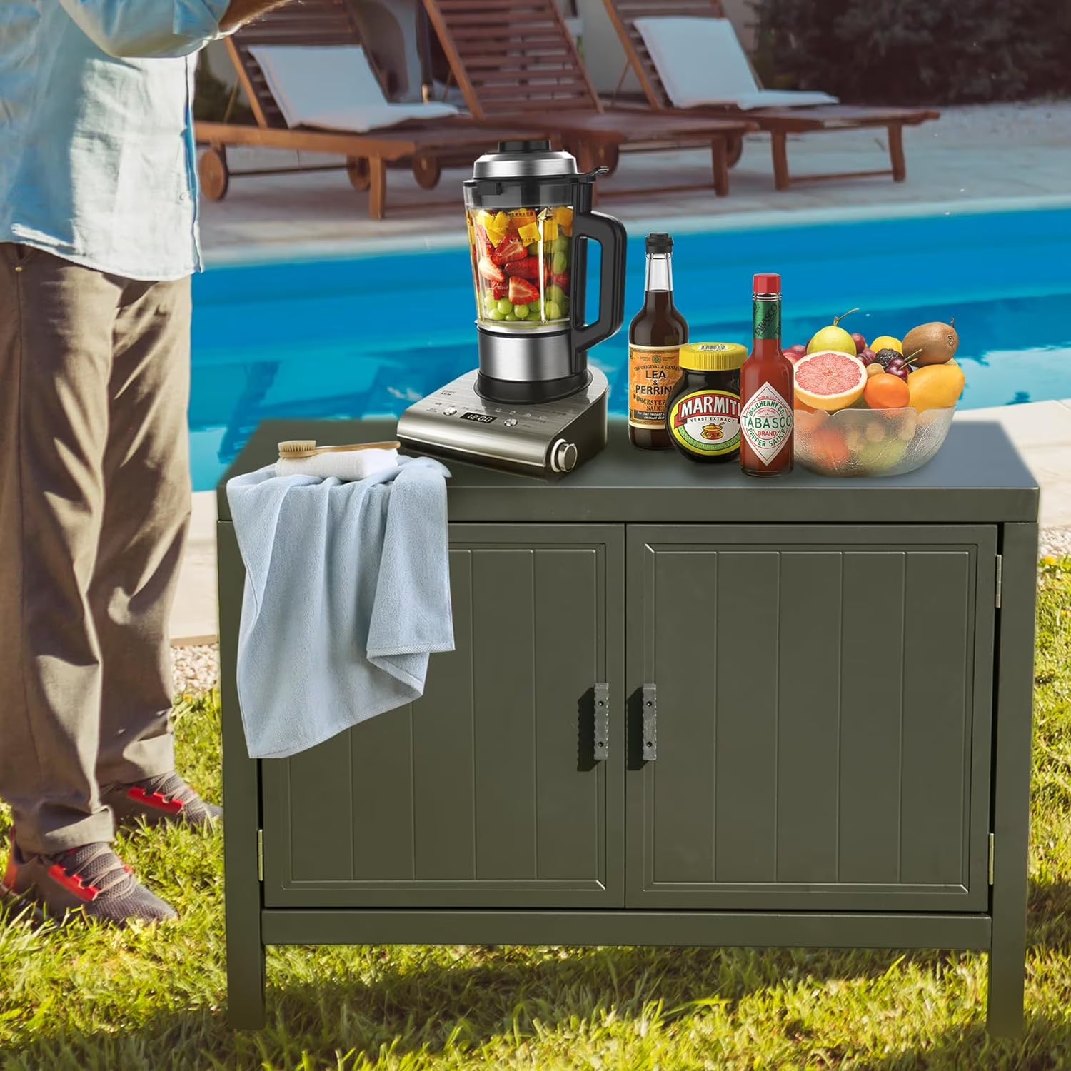 Domi Outdoor Kitchen Series 5-Piece Modular Outdoor Kitchen, Aluminum Storage Islands Sink Table, Corner Bar Cabinet Grill Storage Cabinet with Protective Cover, Outdoor Kitchen for Deck, Patio, Backy