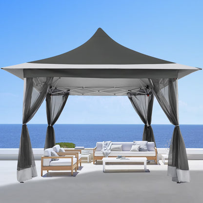 COBIZI 12x12 Outdoor Gazebo Pop Up Gazebo Canopy with Mosquito Netting Patio Tent Backyard Canopy with 2-Tiered Vented Top 3 Adjustable Height, Beige