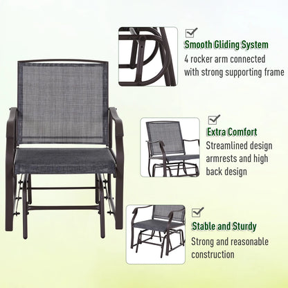 Outsunny Set of 3 Rocking Glider Chair w/Table Mesh Patio Outdoor Furniture, Gray