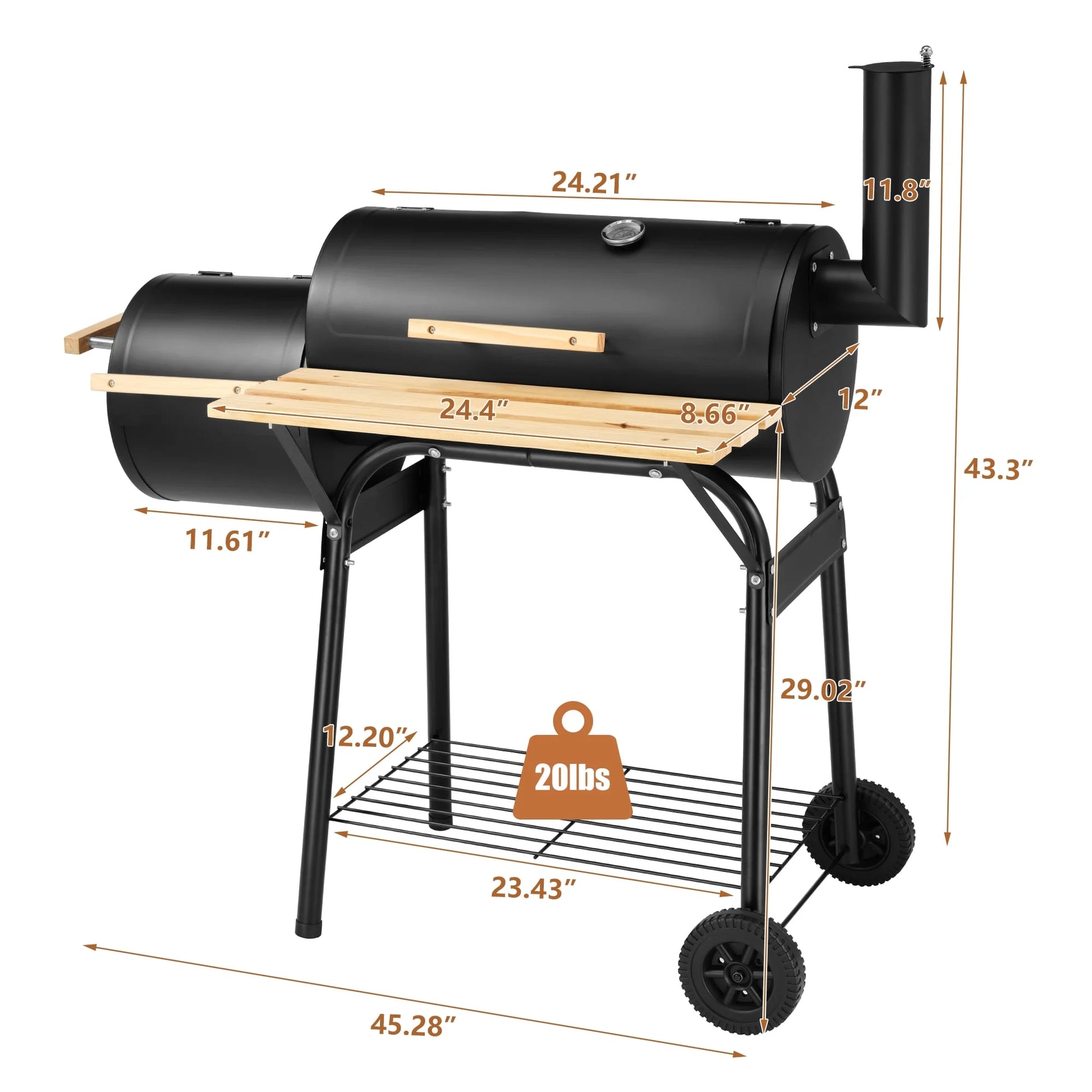 Enyopro Charcoal Grill, Portable BBQ Grill & Smoker Combo, with Offset Smoker and Wood Shelf, Thermometer, Wheels, for Outdoor Picnic, Patio, Backyard, Camping