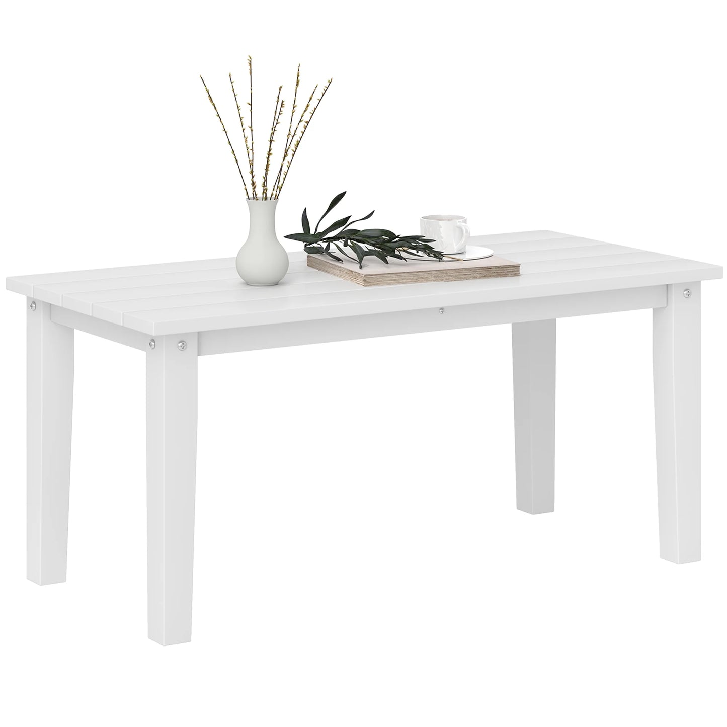 ZIRAV HDPE Outdoor Coffee Table, All-Weather Rectangle Patio Coffee Table, Plastic Outdoor Patio Table with Slatted Tabletop for Garden, Balcony, Backyard,White