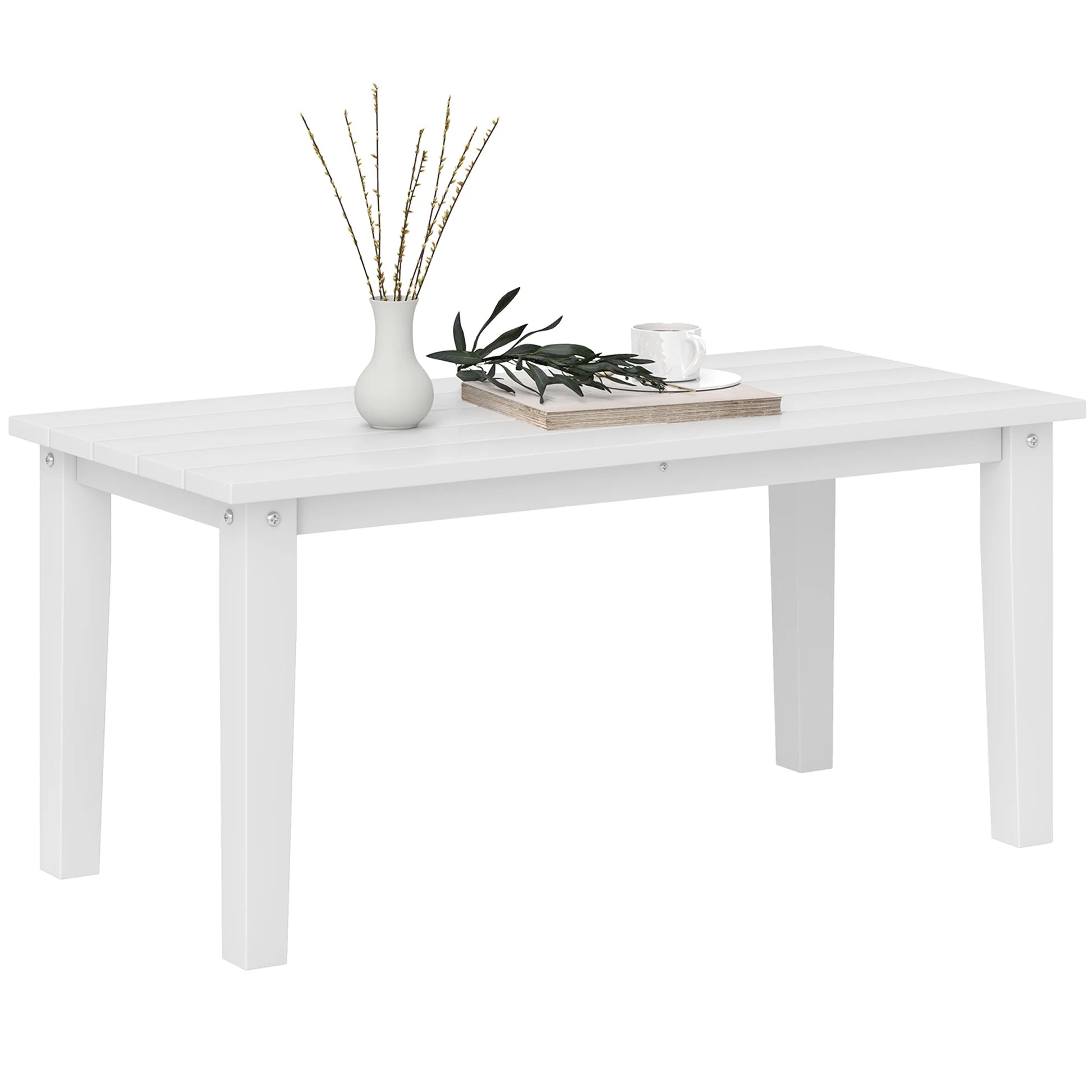 ZIRAV HDPE Outdoor Coffee Table, All-Weather Rectangle Patio Coffee Table, Plastic Outdoor Patio Table with Slatted Tabletop for Garden, Balcony, Backyard,White