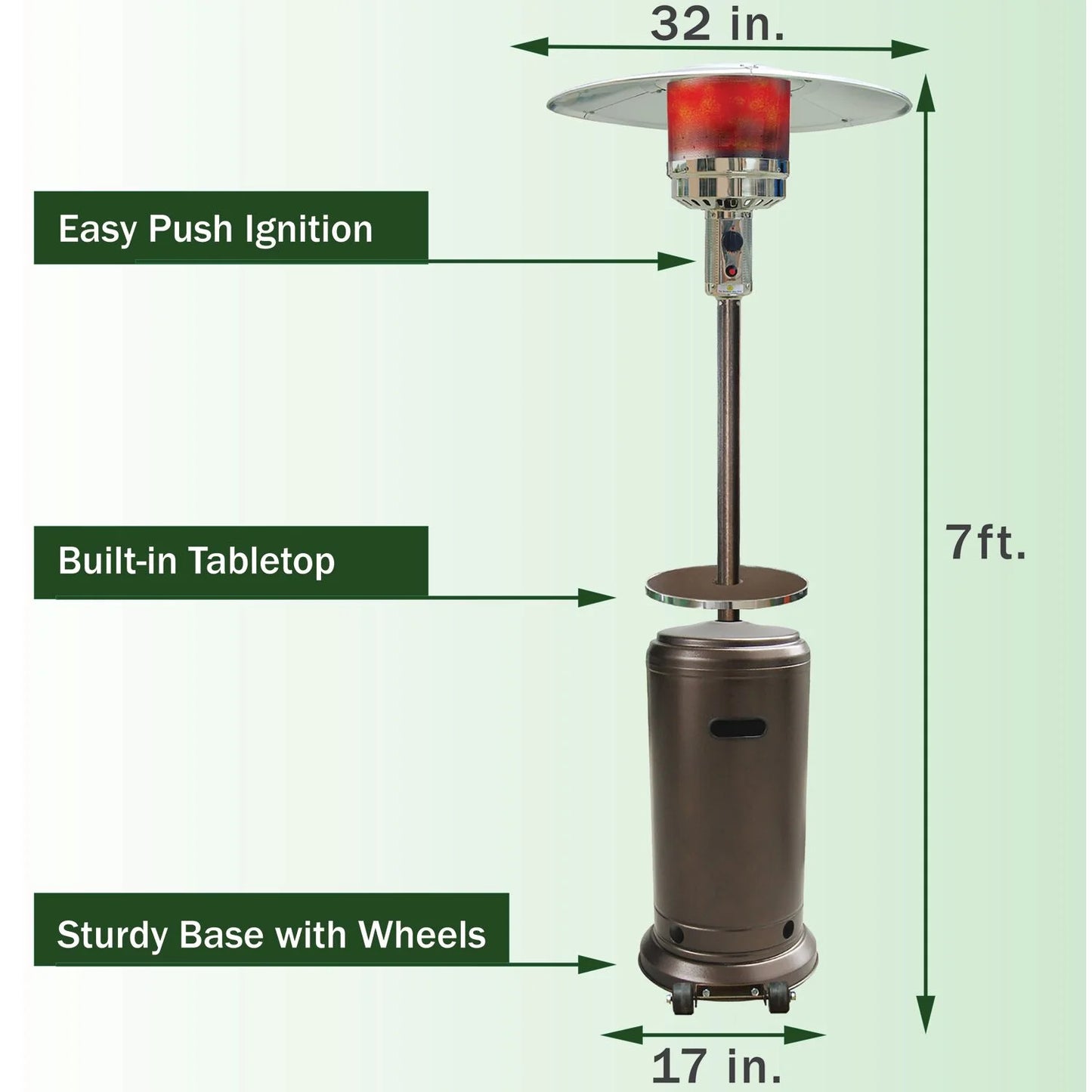 Hanover 7-Ft. 48,000 BTU Steel Umbrella Propane Patio Heater in Black