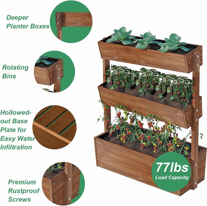 Wilk 33.7? x 17.7? x 46? Raised Garden Bed, 3 Tier Vertical Elevated Wood Planter Box Stand for Backyard, Patio, Balcony