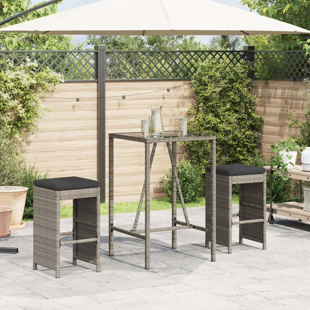 vidaXL Patio Bar Stools with Cushions Pub Chair Seating Poly Rattan garden