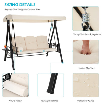 AECOJOY 3 Persons Outdoor Patio Canopy Steel Porch Swing Chair-Beige, Porch Swing