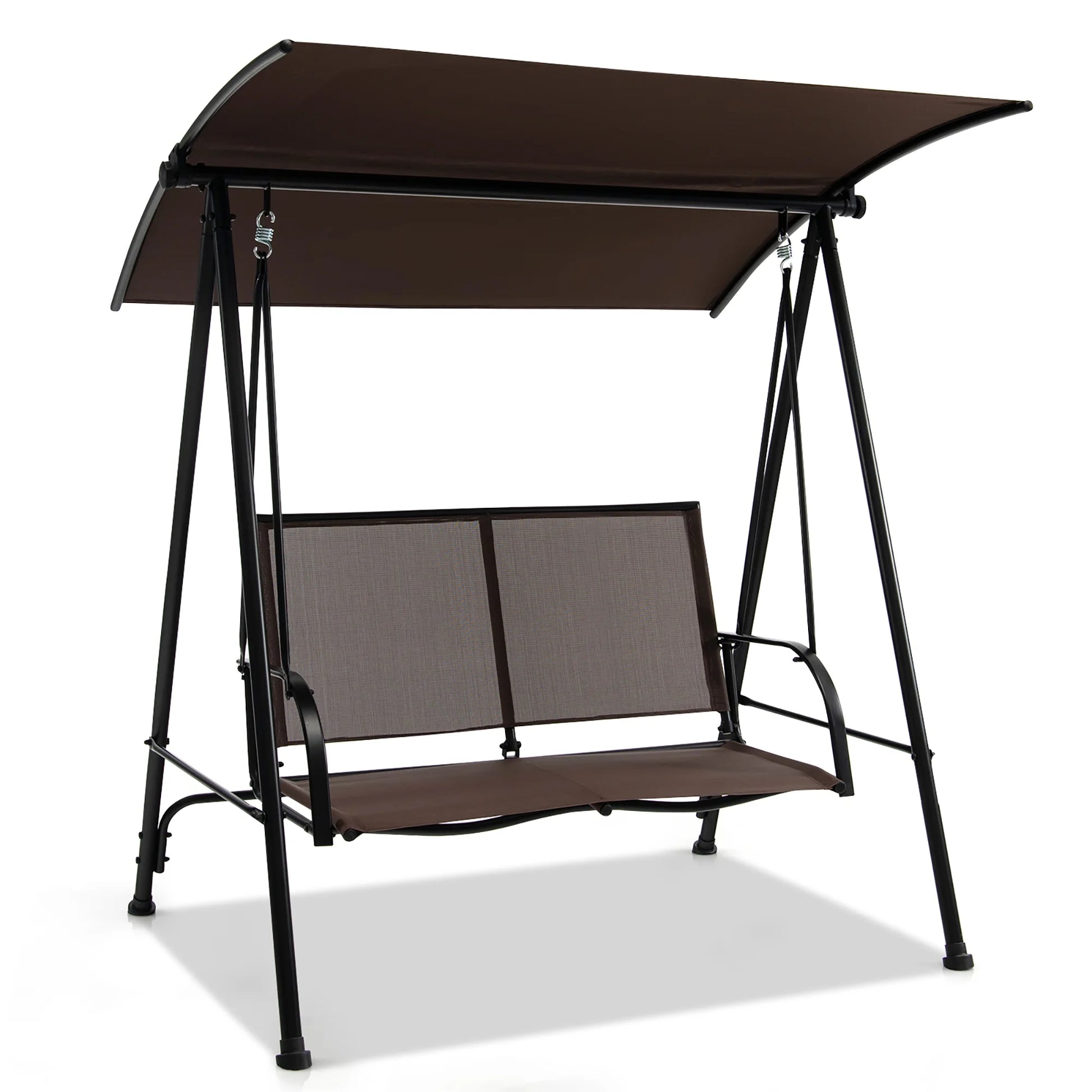 Gymax 2-Person Patio Swing Seat Swing Bench Canopy Swing Loveseat Outdoor Dark Brown
