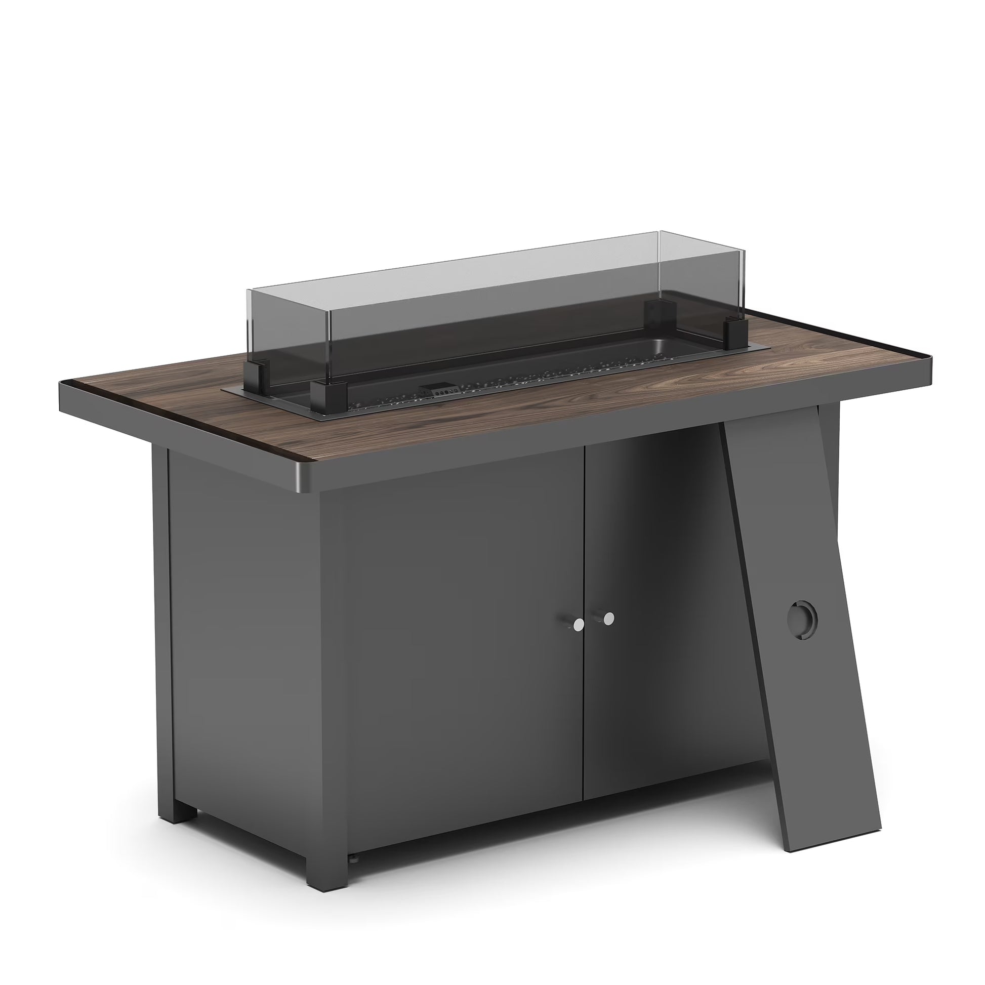 LAUSAINT HOME 43" Outdoor Fire Pit Table , 55,000 BTU Patio Propane Fire Pit with Wood Grain Tabletop & Wind Guard, Black