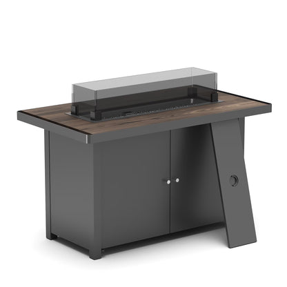 LAUSAINT HOME 43" Outdoor Fire Pit Table , 55,000 BTU Patio Propane Fire Pit with Wood Grain Tabletop & Wind Guard, Black