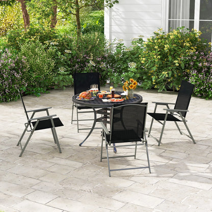 Costway 4pcs Patio Folding Portable Dining Chairs Metal Frame Armrests Garden Black