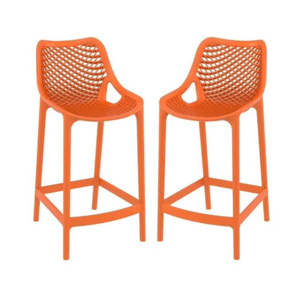 Home Square Polypropylene Patio Bar Stool in Taupe - Set of 2