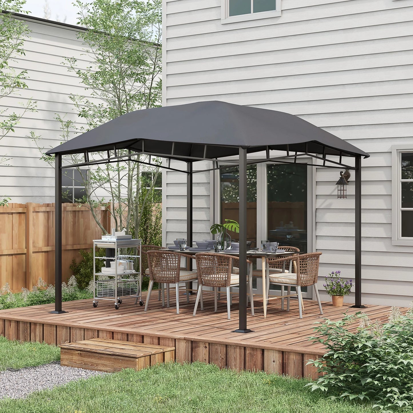 Outdoor Umbrellas Outsunny 10' x 10' Soft Top Patio Gazebo Outdoor Canopy with Unique Geometric Design Roof, All-weather Steel Frame, Gray,Patio Shades