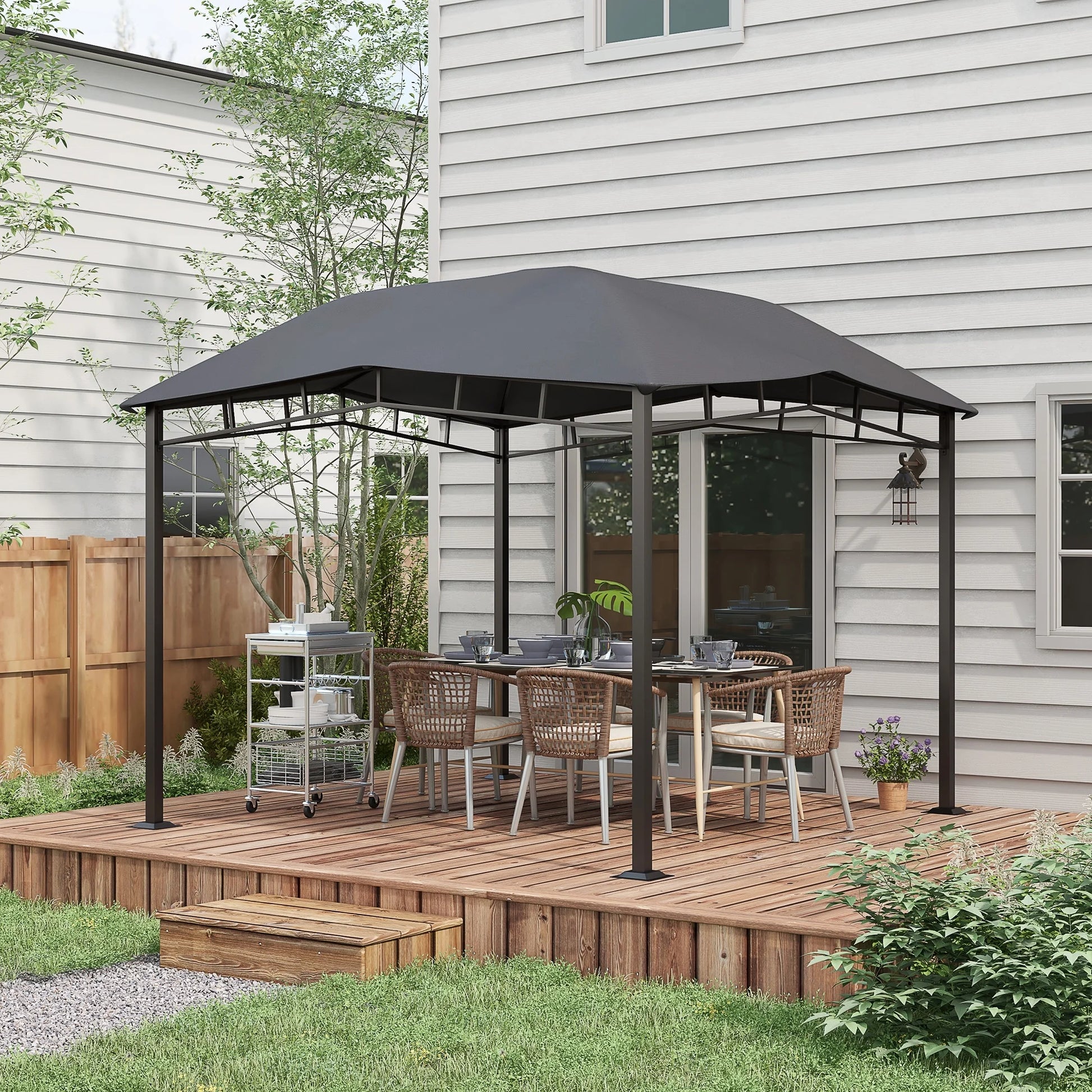 Outdoor Umbrellas Outsunny 10' x 10' Soft Top Patio Gazebo Outdoor Canopy with Unique Geometric Design Roof, All-weather Steel Frame, Gray,Patio Shades