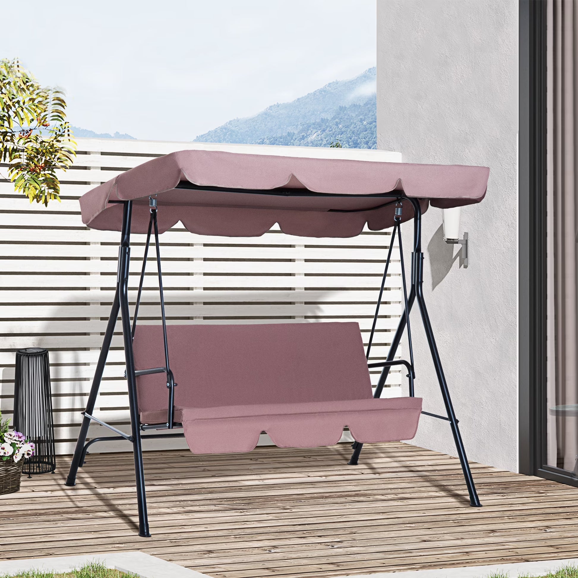 Outsunny 3-Seat Outdoor Patio Swing Chair with Removable Cushion, Steel Frame Stand and Adjustable Tilt Canopy for Patio, Garden, Poolside, Balcony, Backyard, Green