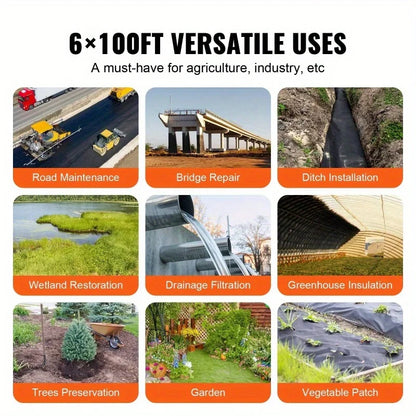 Heavy-Duty Non-Woven Geotextile Fabric 8oz UV Water Permeable Weed Barrier for Garden Landscaping Driveway Patio Walkway Ground Cover 6x100ft Roll Easy Installation Durable Sturdy Construction