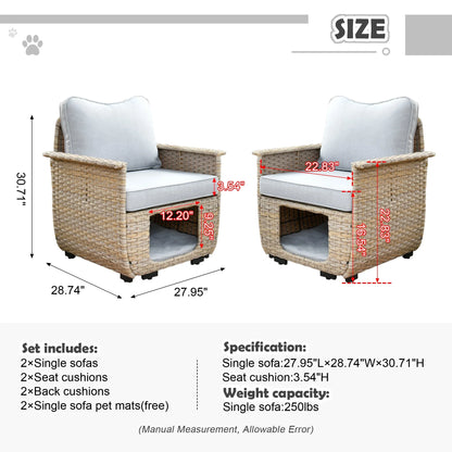 Ovios 2 Pieces Outdoor Furniture All Weather Wicker Patio Conversation Single Chair Set with Storage Box for Garden Backyard