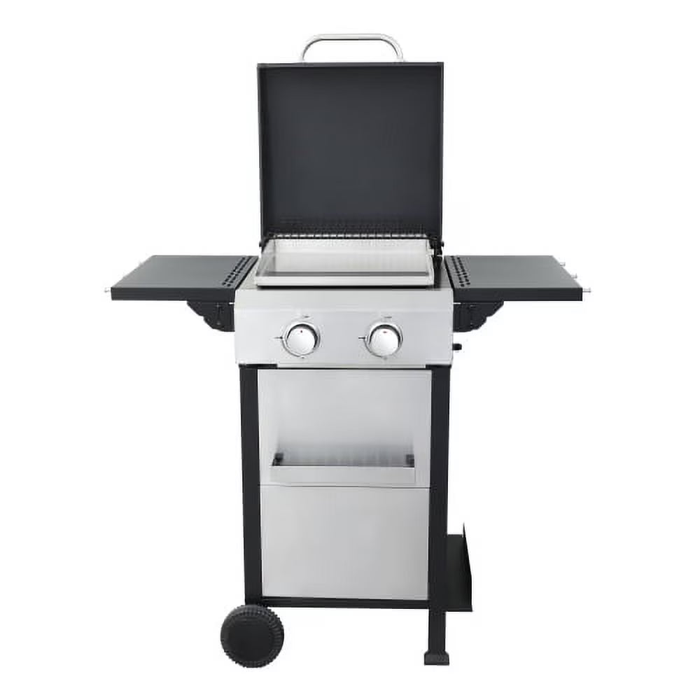 Yardmaster 24600 BTU Propane Gas Grill, 2-Burner BBQ Grill with Side Tables, Wire Enamel Cooking Grids, for Patio, Pool, Yard, Picnic and outdoor Barbecue