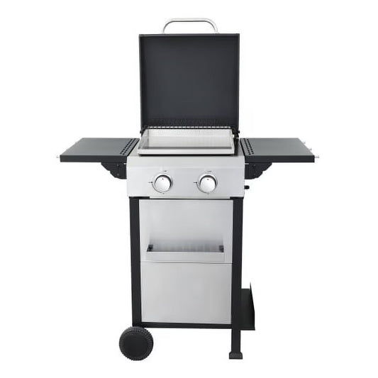 Yardmaster 24600 BTU Propane Gas Grill, 2-Burner BBQ Grill with Side Tables, Wire Enamel Cooking Grids, for Patio, Pool, Yard, Picnic and outdoor Barbecue