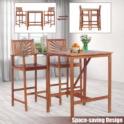 Costway 3PCS Bar Set Acacia Wood Bar Height Patio Bistro Dining Set Outdoor