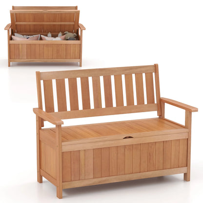 Gymax 48'' Storage Bench Wood Loveseat w/Slatted Backrest for Backyard Patio