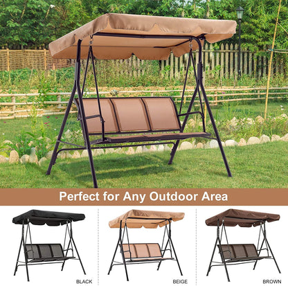 Mcombo Outdoor 3 Person Patio Canopy Swing Chair, Porch Swing, Burgundy