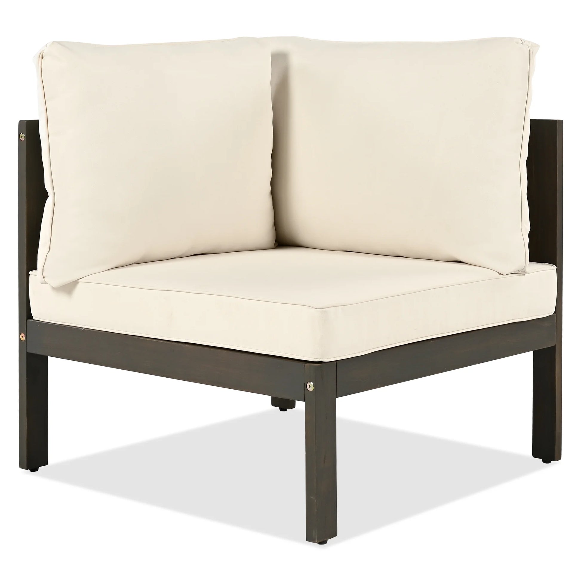 Harper & Bright Designs Patio L-Shaped Conversation Sectional Sofa Set with Coffee Table, Outdoor Acacia Wood Seating Group with Side Table for Backyard Garden, Beige, Grayish Brown