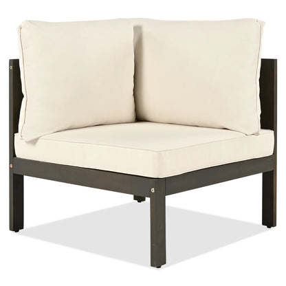 Harper & Bright Designs Patio L-Shaped Conversation Sectional Sofa Set with Coffee Table, Outdoor Acacia Wood Seating Group with Side Table for Backyard Garden, Beige, Grayish Brown