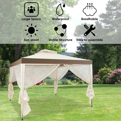 Gymax 10'x 10' Canopy Gazebo Shelter W/Mosquito Netting Outdoor Patio Beige