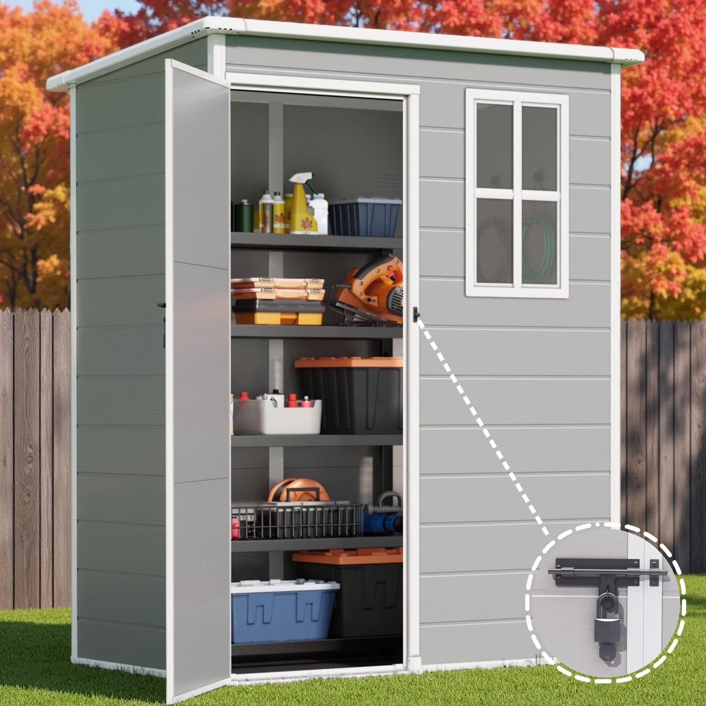 Lofka 6 x 4 FT Galvanized Metal Outdoor Storage Shed with Double Lockable Doors and Air Vents for Patio, Garden, Backyard, Lawn, Dark Gray