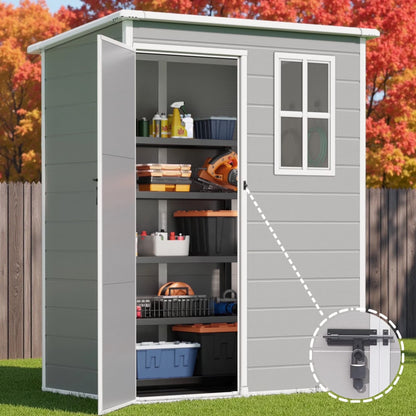 Lofka 6 x 4 FT Galvanized Metal Outdoor Storage Shed with Double Lockable Doors and Air Vents for Patio, Garden, Backyard, Lawn, Dark Gray