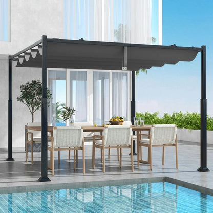 Spaco Outdoor Gazebo,Patios Gazebos,10 x 10 Feet Outdoor Pergola with Retractable Canopy and Metal Columns-Gray