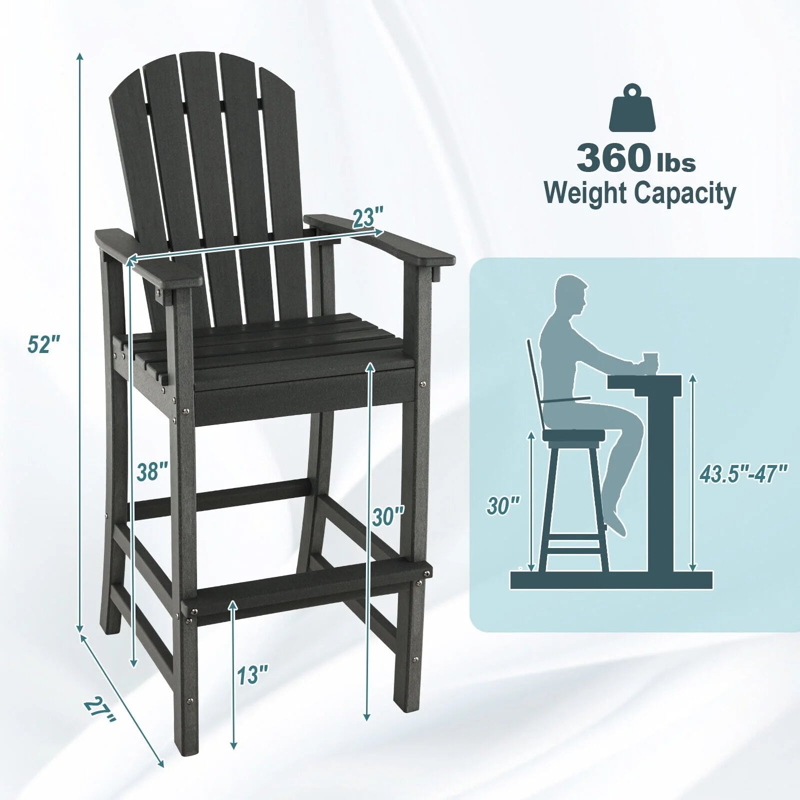 Vicamelia Patio Bar Stools Set of 2 HDPE Height Armchairs with Backrest and Footrest All Weather