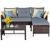 Costway 3PCS Patio Wicker Rattan Sofa Set Outdoor Sectional Conversation Set Turquoise