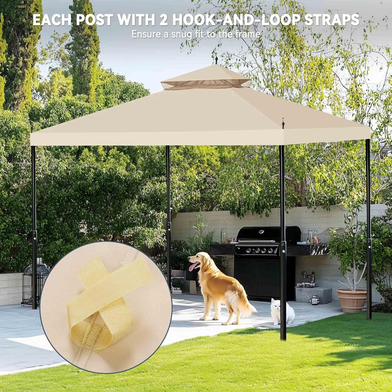 10x10Ft Canopy Top Replacement PU Water Resistance Arrow Gazebo Dual Tier Outdoor Patio Canopy Cover Party Backyard Garden Beige